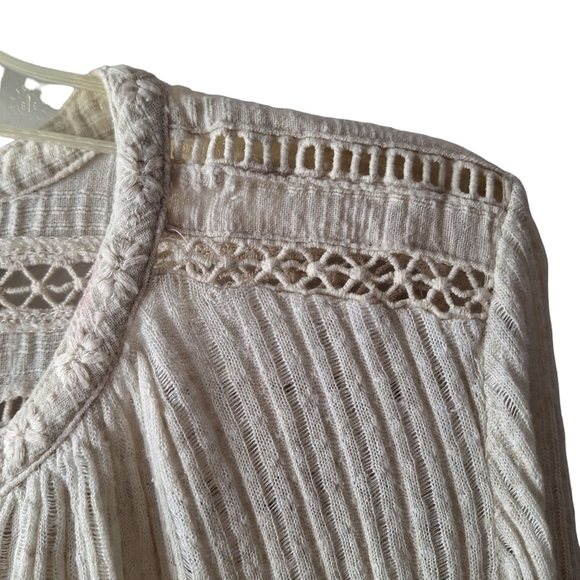 Lucky Brand Size Medium Beige Long Sleeve Textured Henley‎ Pullover Top - Picture 7 of 13